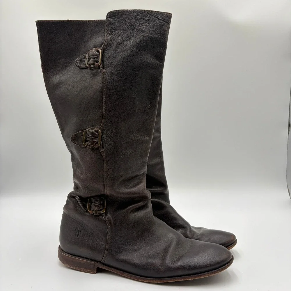 Frye Paige Buckle Tall Riding Leather Boots Women 10 Equestrian Old Money Preppy